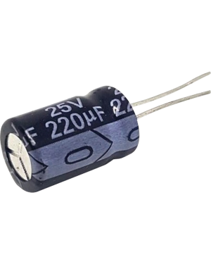 Capacitor Electrolítico Radial de Aluminio de 220 µFd a 25 Vcd. - SYSCOM 0220M0025V. Radiocomunicación SYSCOM 0220M0025V