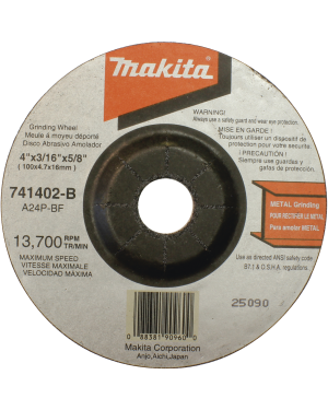 Disco abrasivo de desbaste para metal de 4 1/2 eje 7/8" espesor 6mm - MAKITA B-44264. Automatización  e Intrusión MAKITA B-44264