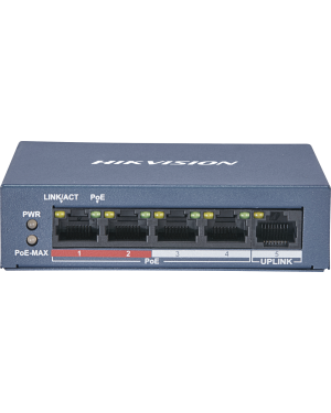 Switch PoE+ / 250m PoE LARGA DISTANCIA / 4 puertos 802.3af/at (30W) 100 Mbps + 1 puerto 100 Mbps - HIKVISION DS-3E0105P-E/M(B). Videovigilancia HIKVISION DS-3E0105P-E/M(B)