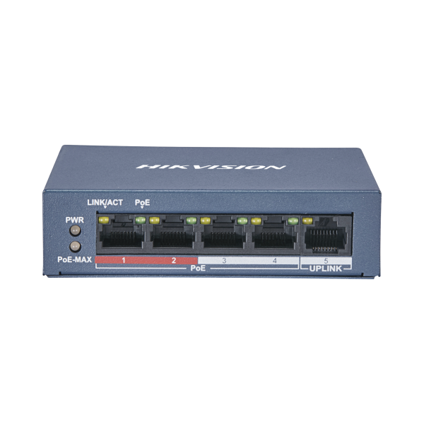 Switch PoE+ / 250m PoE LARGA DISTANCIA / 4 puertos 802.3af/at (30W) 100 Mbps + 1 puerto 100 Mbps - HIKVISION DS-3E0105P-E/M(B). Videovigilancia HIKVISION DS-3E0105P-E/M(B)