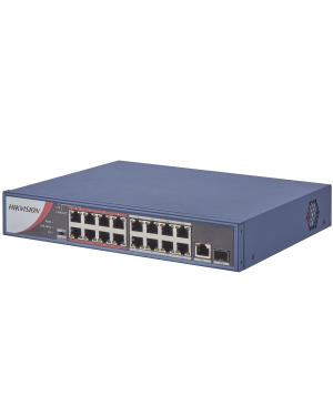 Switch PoE 300 Metros LARGA DISTANCIA / 16 puertos 802.3 af/at (30 W) 10/100 Mbps + 1 Puerto Gigabit + 1 Puerto SFP - HIKVISION DS-3E0318P-E/M(B). Videovigilancia HIKVISION DS-3E0318P-E/M(B)