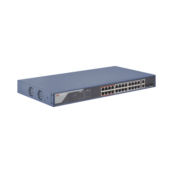 Switch PoE Administrable / 300 Metros LARGA DISTANCIA / Configuración WEB / 24 Puertos PoE 802.3 af/at  100 Mbps / 2 Puerto Gigabit / Compatible con Hik-Central - HIKVISION DS-3E1326P-EI. Videovigilancia HIKVISION DS-3E1326P-EI