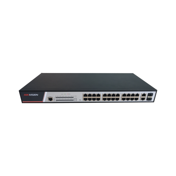 Switch Administrable de 24 Puertos PoE 802.3 af/at de 100 Mbps / 2 Puertos SFP / 2 Puertos Gigabit / 380 Watts Total - HIKVISION DS-3E2326P. Videovigilancia HIKVISION DS-3E2326P