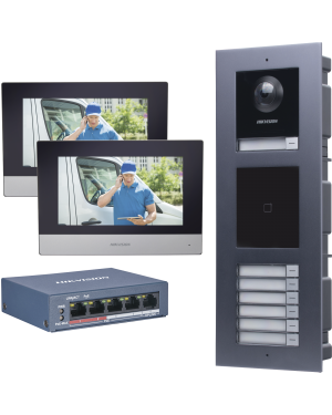 KIT de Videoportero IP para 7 DEPARTAMENTOS con llamada a App de Smartphone y Lector de Tarjetas EM / 2da Generación (Modular) / Montaje para EMPOTRAR incluido - HIKVISION DSKIS-MULTI-7AP. Videovigilancia HIKVISION DSKIS-MULTI-7AP