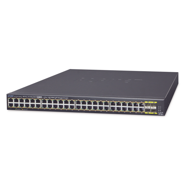 Switch Administrable de 48-Puertos 10/100/1000T 802.3at PoE + 4-Puertos 100/1000BASE-X SFP / 440W - PLANET GS-4210-48P4S. Videovigilancia PLANET GS-4210-48P4S