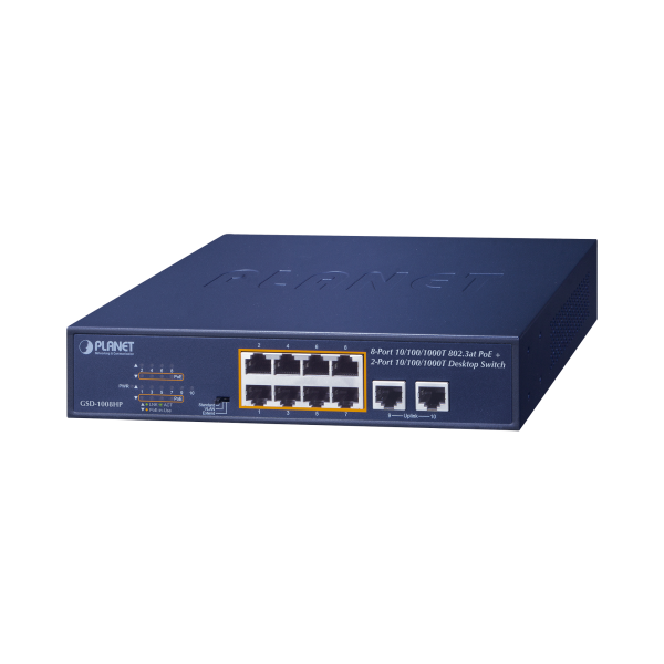Switch no administrable PoE de 8 puertos 10/100/1000 Mbps con PoE 802.3af/at - PLANET GSD-1008HP. Videovigilancia PLANET GSD-1008HP