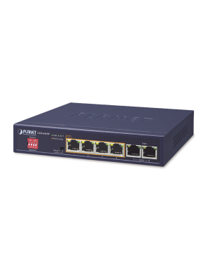 Switch No Administrable 4 Puertos 10/100/1000T 802.3at PoE + 2 Puertos 10/100/1000T de Uplink para Escritorio - PLANET GSD-604HP. Videovigilancia PLANET GSD-604HP
