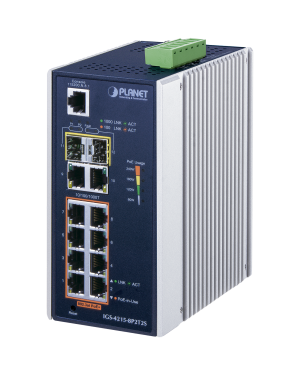 Switch industrial Administrable L2 de 8 puertos Gigabit c/PoE 802.3at + 2 puertos Gigabit + 2 puertos SFP (240W) - PLANET IGS-4215-8P2T2S. Videovigilancia PLANET IGS-4215-8P2T2S