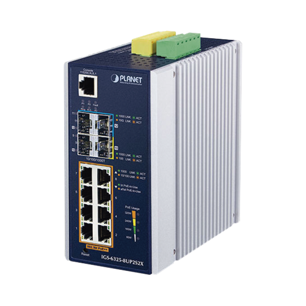 Switch Industrial Administrable L3 de 8 puertos Gigabit PoE 802.3bt + 2 puertos SFP