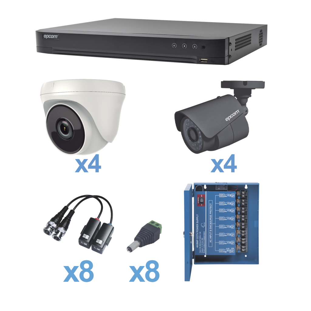 Kit Turbohd 1080p Dvr 8 Canales 4 Cámaras Bala Exterior 28 Mm 4 Cámaras Domos Interior 2151