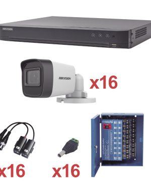KIT TurboHD 1080p / DVR 16 Canales / 16 Cámaras Bala (exterior 2.8 mm) / Transceptores / Conectores / Fuente de Poder Profesional - HIKVISION KH1080P16BW. Videovigilancia HIKVISION KH1080P16BW