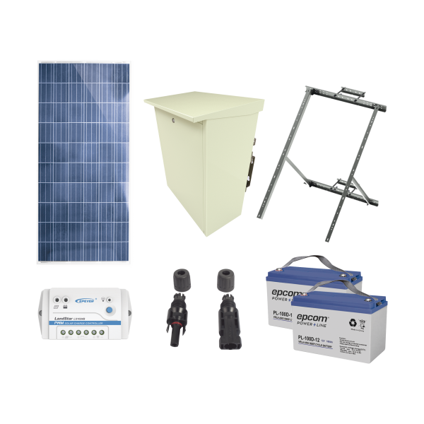 Kit de energía solar de 12 Vcd para alimentar radar de velocidad X-RADAR1 - EPCOM POWERLINE PLRAD-FV. Automatización  e Intrusión EPCOM POWERLINE PLRAD-FV