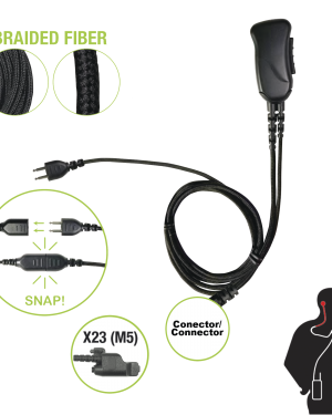 Micrófono con cable de fibra trenzada serie SNAP compatible con conector Motorola Serie Jedi. - PRYME SNP-1W-23-BF. Radiocomunicación PRYME SNP-1W-23-BF