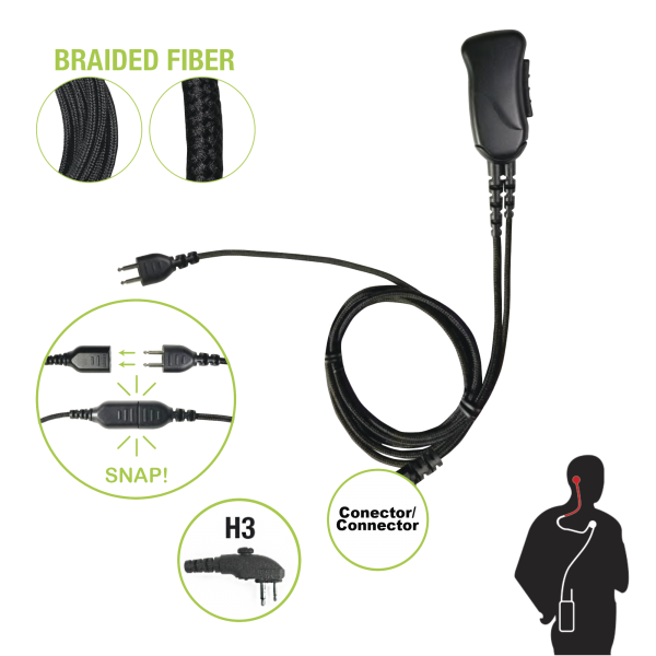Braided Fiber 1 Cable Lapel Mic W/ Snap Connect for Hytera Connector. Select Different Earphones Not Included - PRYME SNP-1W-H3-BF. Radiocomunicación PRYME SNP-1W-H3-BF