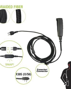 Cable para Micrófono audífono SNAP intercambiable con conector para Radios Icom con conector de 2 pines. - PRYME SNP-2W-30S-BF. Radiocomunicación PRYME SNP-2W-30S-BF