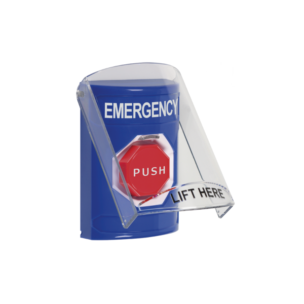 Botón de Emergencia en Ingles con Tapa Protectora de Policarbonato Súper Resistente