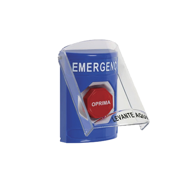 Botón de Emergencia en Español con Tapa Protectora de Policarbonato Súper Resistente