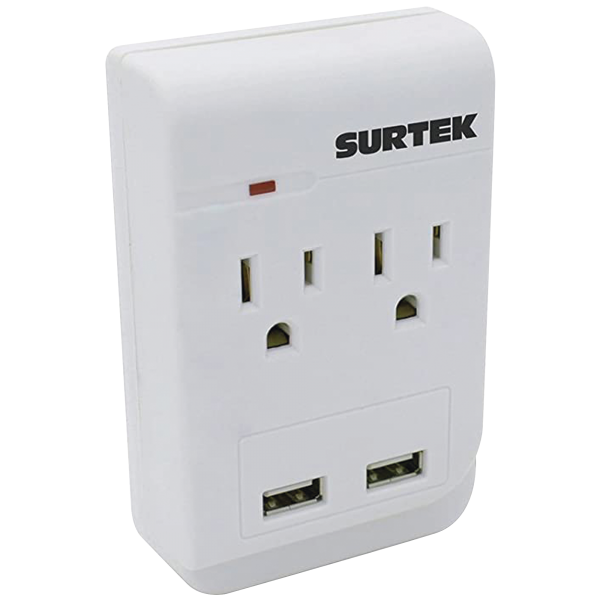 Multicontacto de ABS con 2 entradas de corriente  y 2 de USB. - SURTEK SYS-136205. Videovigilancia SURTEK SYS-136205