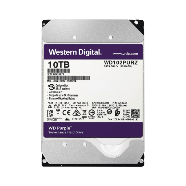 Disco duro WD de 10TB / 7200RPM / Optimizado para Videovigilancia - Western Digital (WD) WD102PURZ. Videovigilancia Western Digital (WD) WD102PURZ